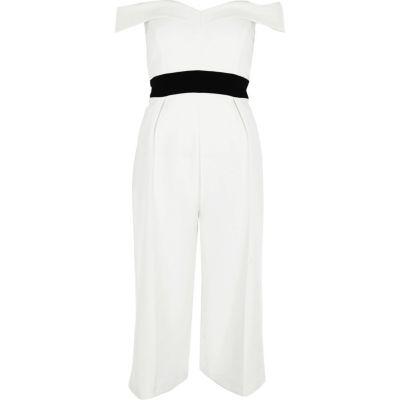 River Island Womens White Bardot Culotte Jumpsuit