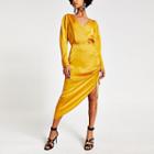 River Island Womens Gold Wrap Front Ruched Midi Dress