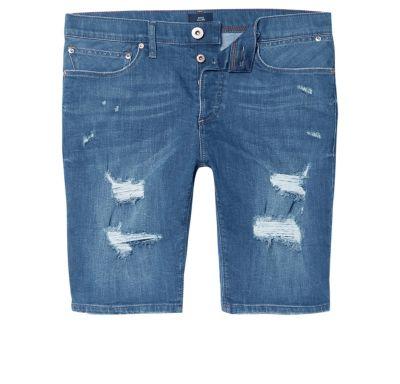 River Island Mens Big And Tall Skinny Ripped Denim Shorts