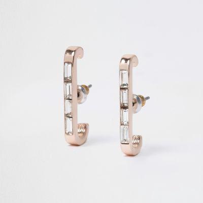 River Island Womens Rose Gold Tone Rhinestone Cuff Earrings