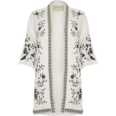 River Island Womens White Embroidered Kimono