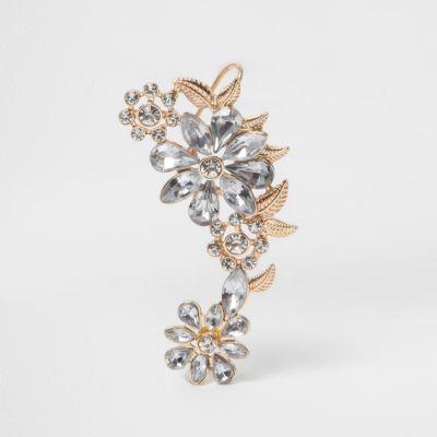 River Island Womens Gold Tone Diamante Floral Ear Cuff