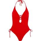 River Island Womens Plunge Strappy Front Halter Neck Swimsuit