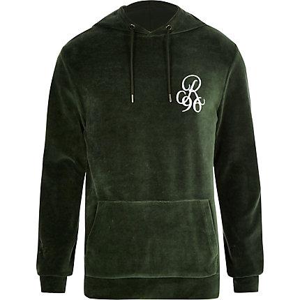 River Island Mens 'r96' Embroidered Velour Hoodie