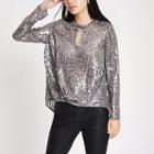 River Island Womens Sequin Tuck Front Long Sleeve Top