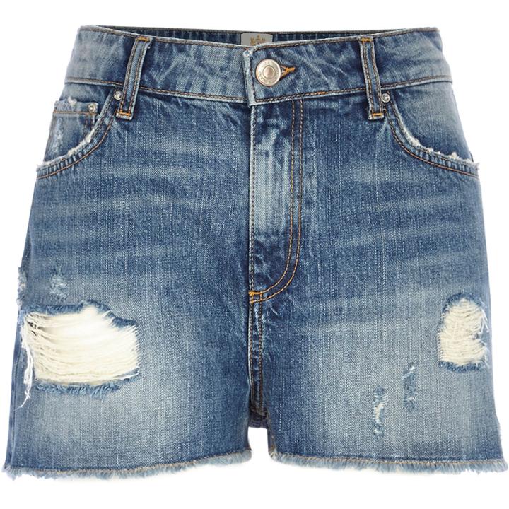 River Island Womens Light Ripped High Waisted Darcy Denim Shorts