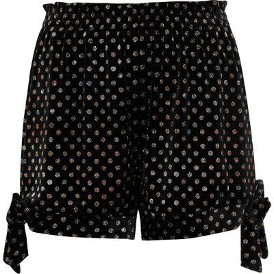 River Island Womens Velvet Glitter Polka Dot Bow Hem Shorts