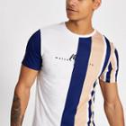 River Island Mens White Stripe Printed Muscle Fit T-shirt