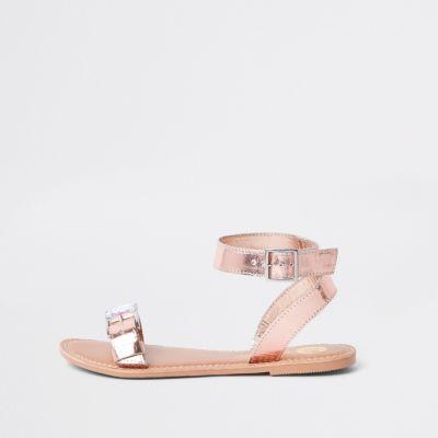 River Island Womens Rose Gold Faux Leather Gem Buckle Sandals