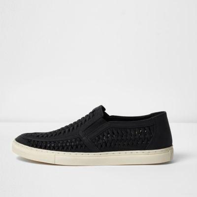 River Island Mens Leather Woven Plimsolls