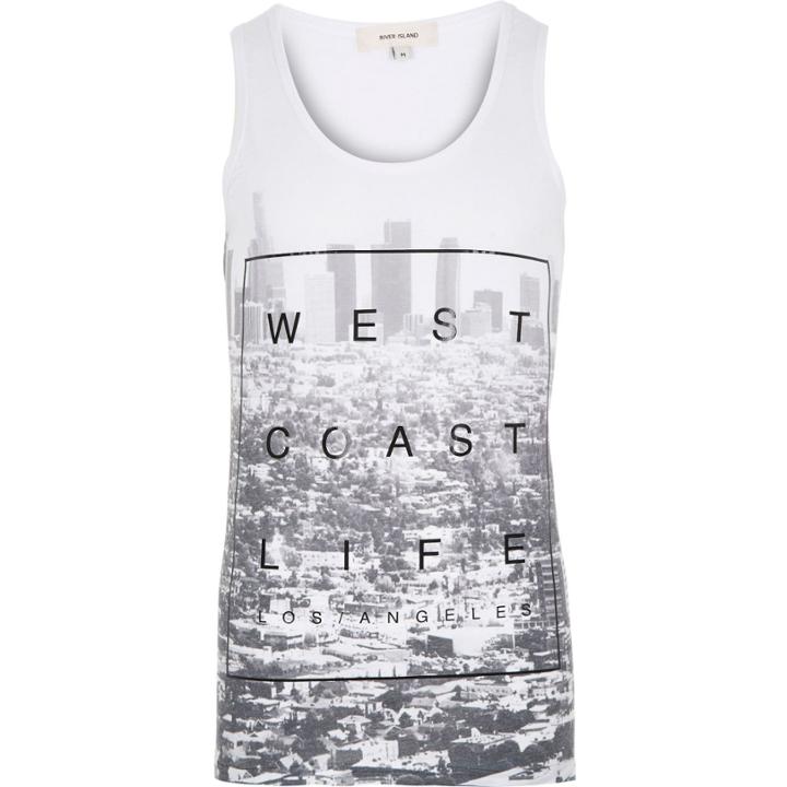 River Island Menswhite West Coast Life Print Vest