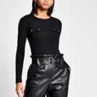River Island Womens Long Sleeve Chest Pocket Ribbed Top