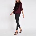 River Island Womens Faux Fur Trim Ruched Sleeve Blazer
