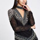 River Island Womens Sequin Embellished Choker Neck Top