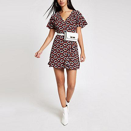 River Island Womens Print Tie Waist Mini Dress