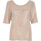River Island Womens Nude Metallic Print Wrap Back T-shirt