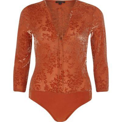 River Island Womens Burnout Velvet Lace-up Front Body