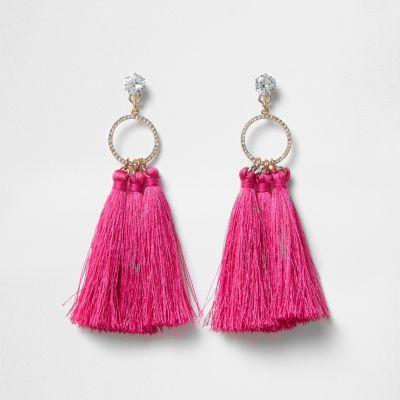 River Island Womens Tassel Drop Hoop Diamante Earring