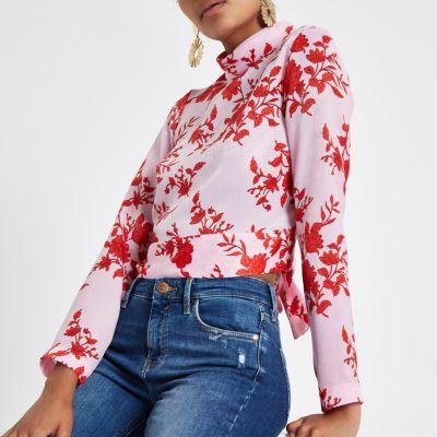 River Island Womens Floral High Neck Crop Top
