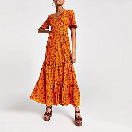 River Island Womens Star Print Button Front Maxi Dress