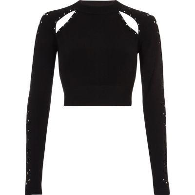 River Island Womens Knit Cut Out Studded Crop Top