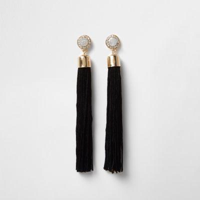 River Island Womens Gold Tone Rhinestone Tassel Drop Earrings