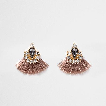 River Island Womens Tassel Fan Jewel Embellished Earrings