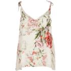 River Island Womens Petite White Floral Bow Shoulder Cami Top