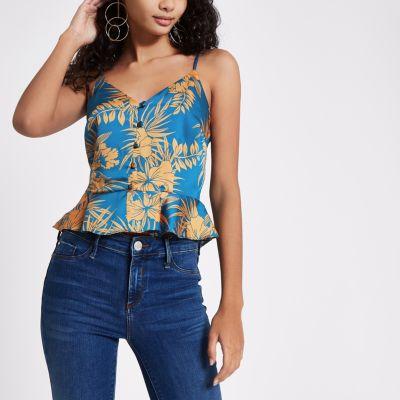 River Island Womens Palm Print Button Front Cami Top