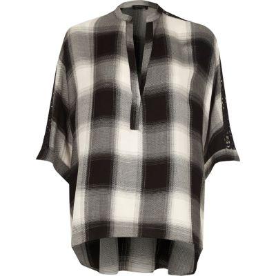 River Island Womens Check Lace Sleeve Top