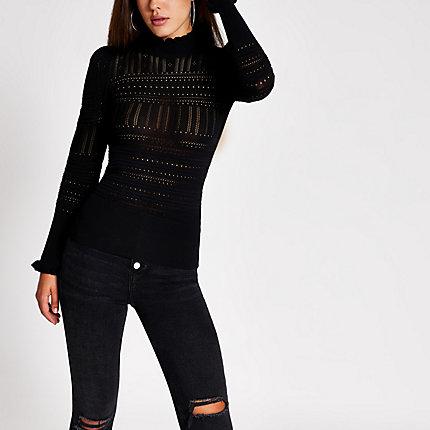 River Island Womens Knitted Long Frill Sleeve Top
