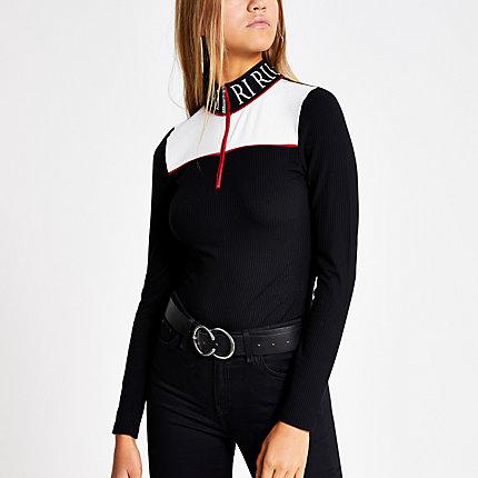 River Island Womens Colour Block Ri Zip Neck Top