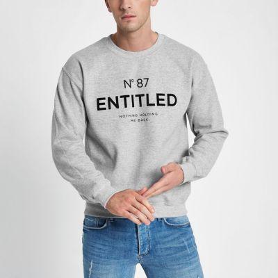 River Island Mens Slim Fit 'entitled' Flock Sweatshirt