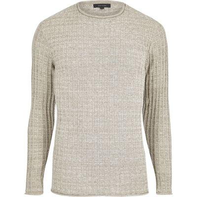 River Island Mensstone Ribbed Slim Fit Crew Neck