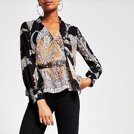 River Island Womens Print Tie Neck Blouse