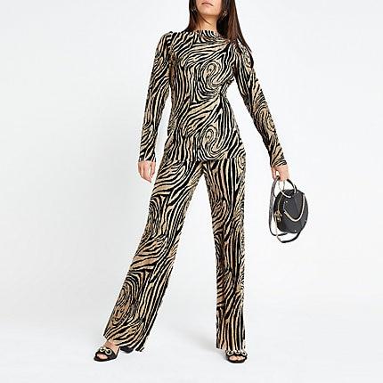 River Island Womens Petite Zebra Print Plisse Pants