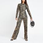 River Island Womens Petite Zebra Print Plisse Pants