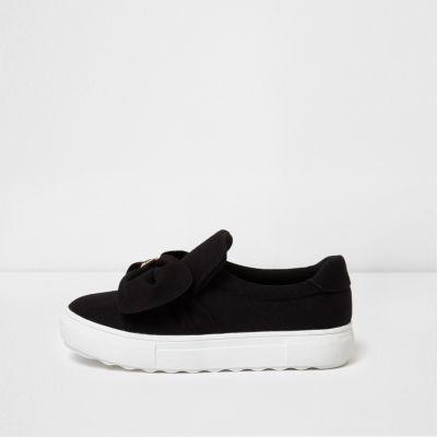 River Island Womens Bow Top Canvas Slip On Plimsolls