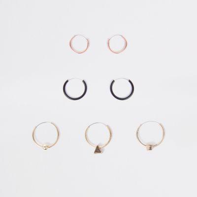 River Island Mens Mix Tone Hoop Earring Multipack
