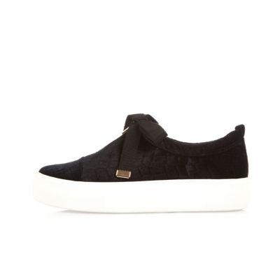 River Island Womens Velvet Zip Front Platform Sneakers