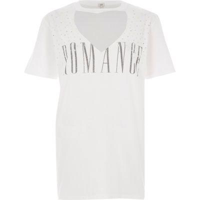 River Island Womens White Embellished Print Boyfriend T-shirt