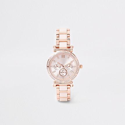 River Island Womens Rose Gold Tone Diamante Chain Link Watch
