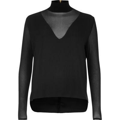 River Island Womens Mesh Sleeve High Neck Top