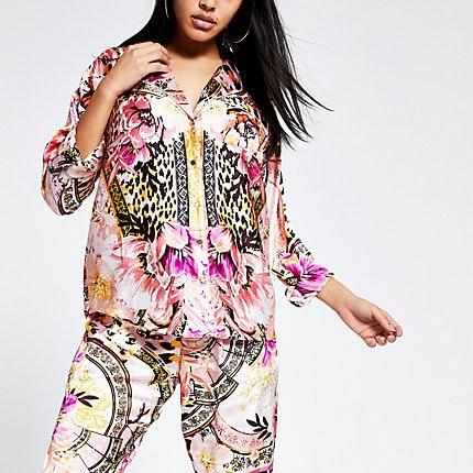 River Island Womens Printed Loose Fit Satin Pyjama Shirt