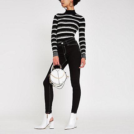 River Island Womens Knit Stripe Roll Neck Sweater