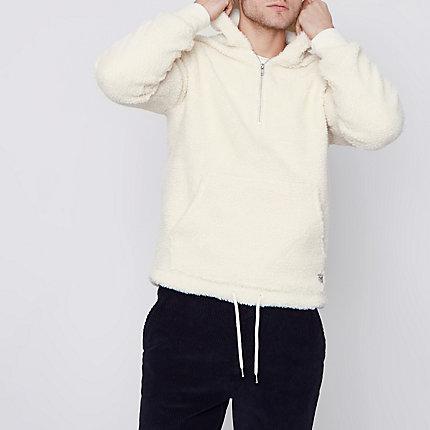 River Island Mens Jack And Jones White Fleece Hoodie