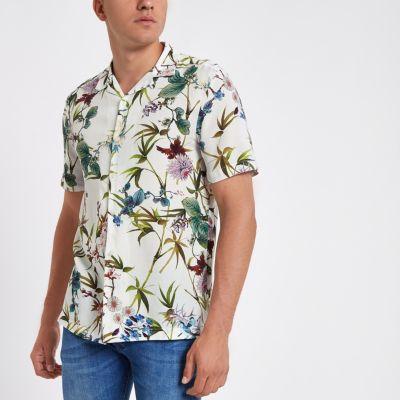 River Island Mens White Floral Short Sleeve Shirt