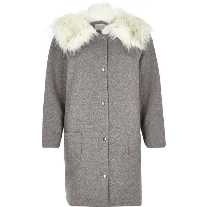 River Island Womens Jersey Faux Fur Collar Jacket