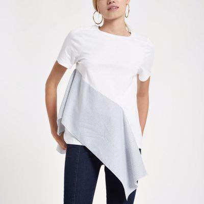 River Island Womens White Stripe Drop Frill T-shirt