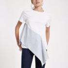 River Island Womens White Stripe Drop Frill T-shirt